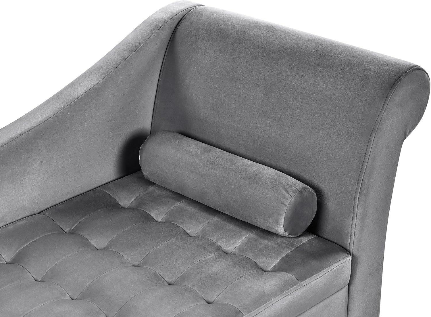 Grey Velvet Storage Chaise Lounge Right-Hand Sofa Seat 133cm Retro Style