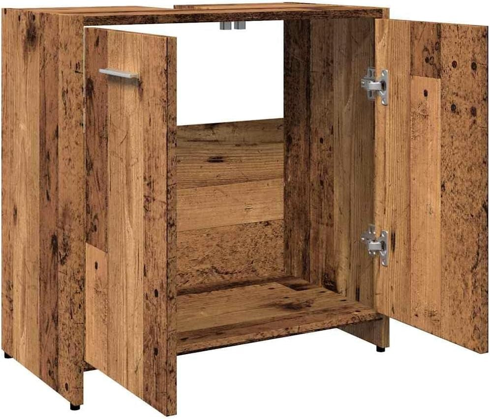 Rustic Old Wood Bathroom Sink Cabinet | 60x33x60cm Modern Storage Unit