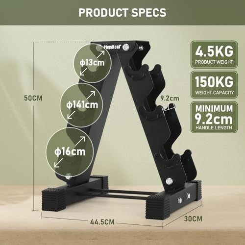 Heavy Duty 3-Tier Dumbbell Rack Steel Stand, 150KG Capacity Gym Storage