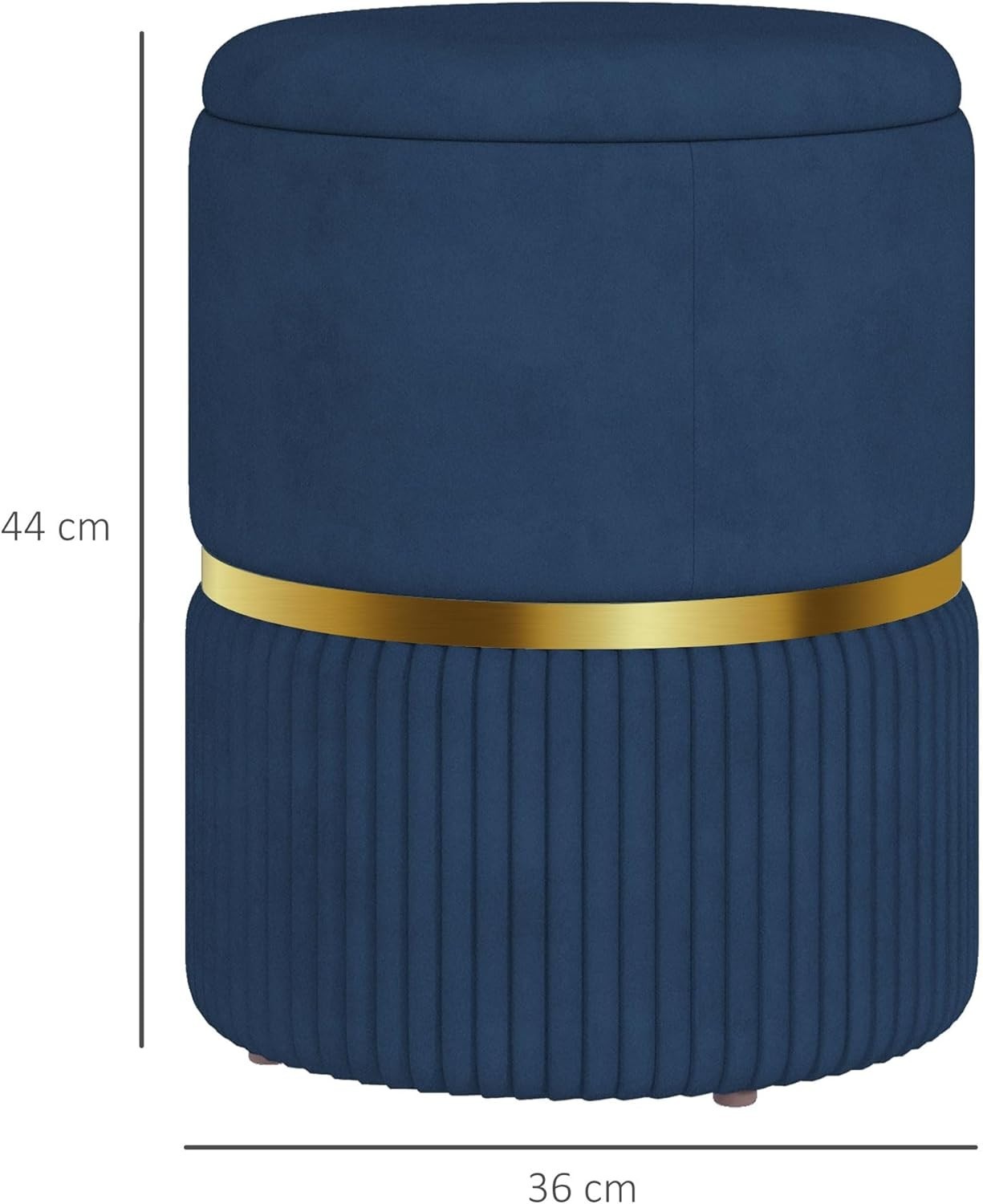 Dark Blue Velvet Round Storage Stool – Padded Ottoman with Hidden Space