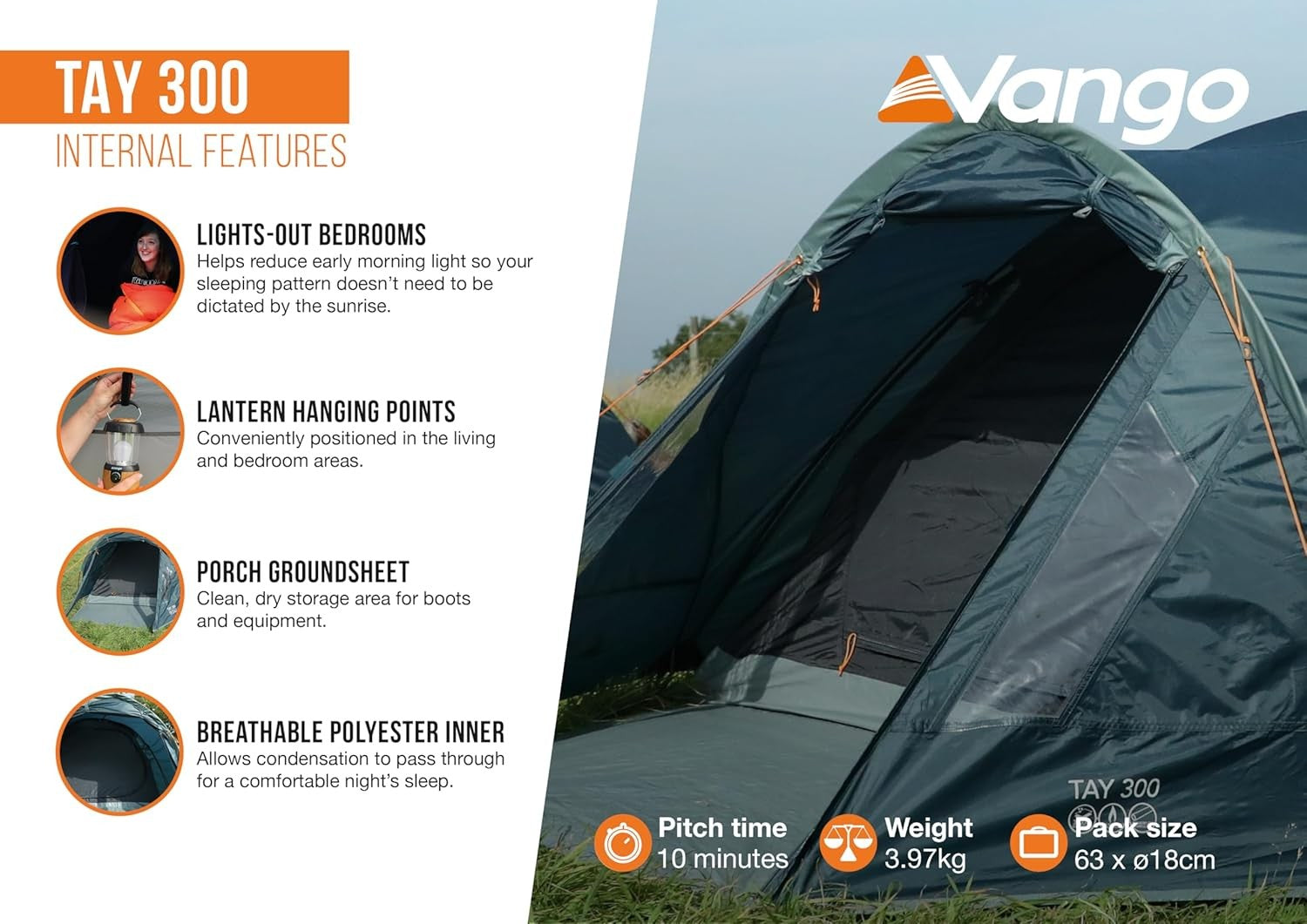 3 Person Dome Camping Tent 3000mm Waterproof Porch Dark Bedroom