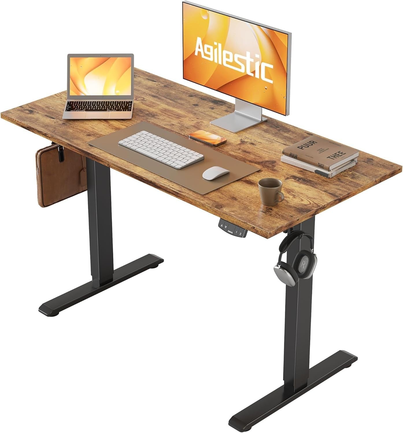 Electric Height Adjustable Standing Desk 100x60cm Sit Stand Table Brown