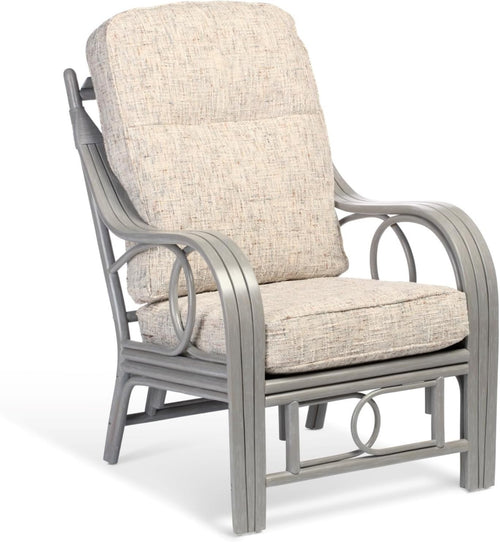 Grey Rattan Conservatory Armchair Indoor Cane Chair with Luxury Cushions