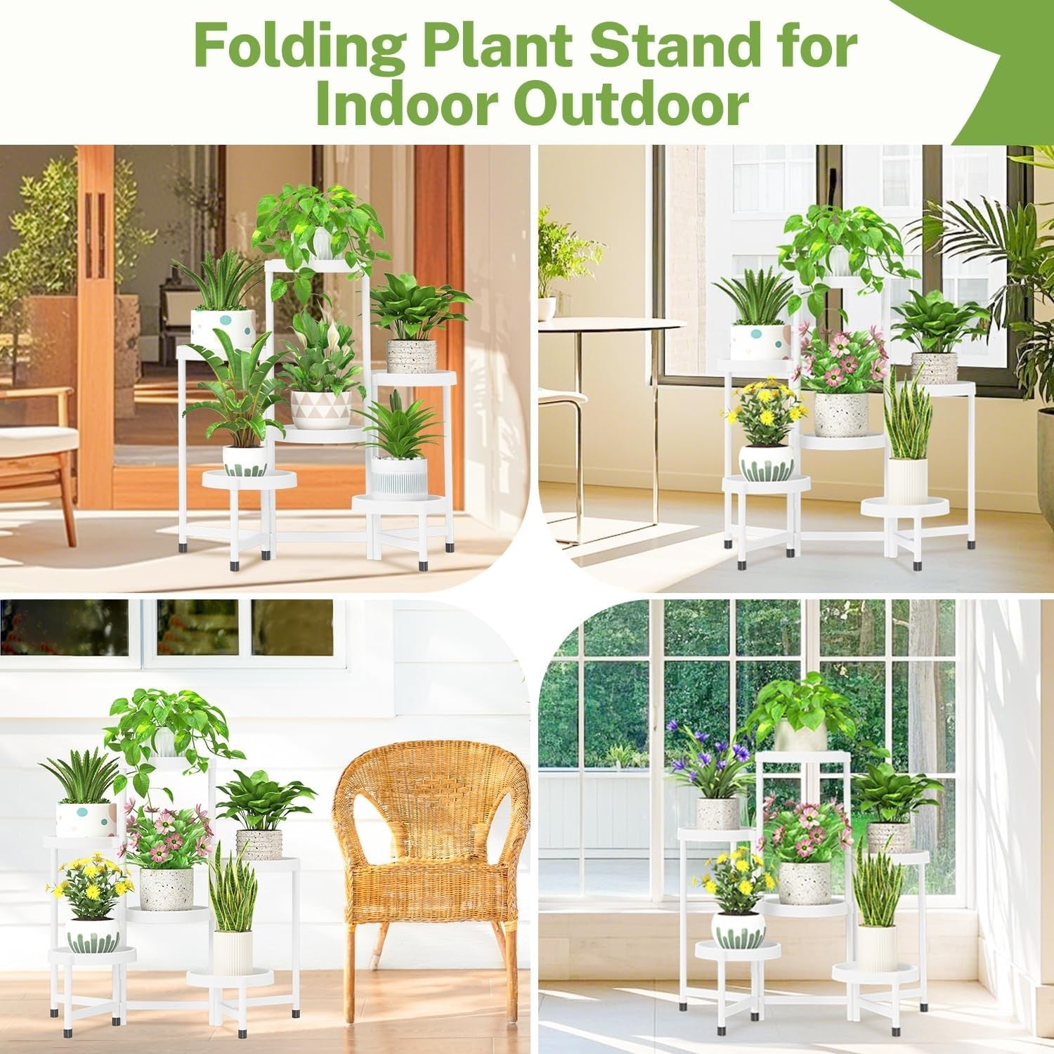 6 Tier Folding Plant Stand Indoor Outdoor | White Metal Corner Flower Rack