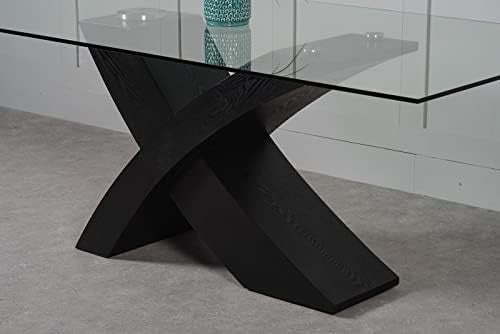 Modern Black Glass Dining Table 160x90cm Rectangular X-Shaped Base for 6
