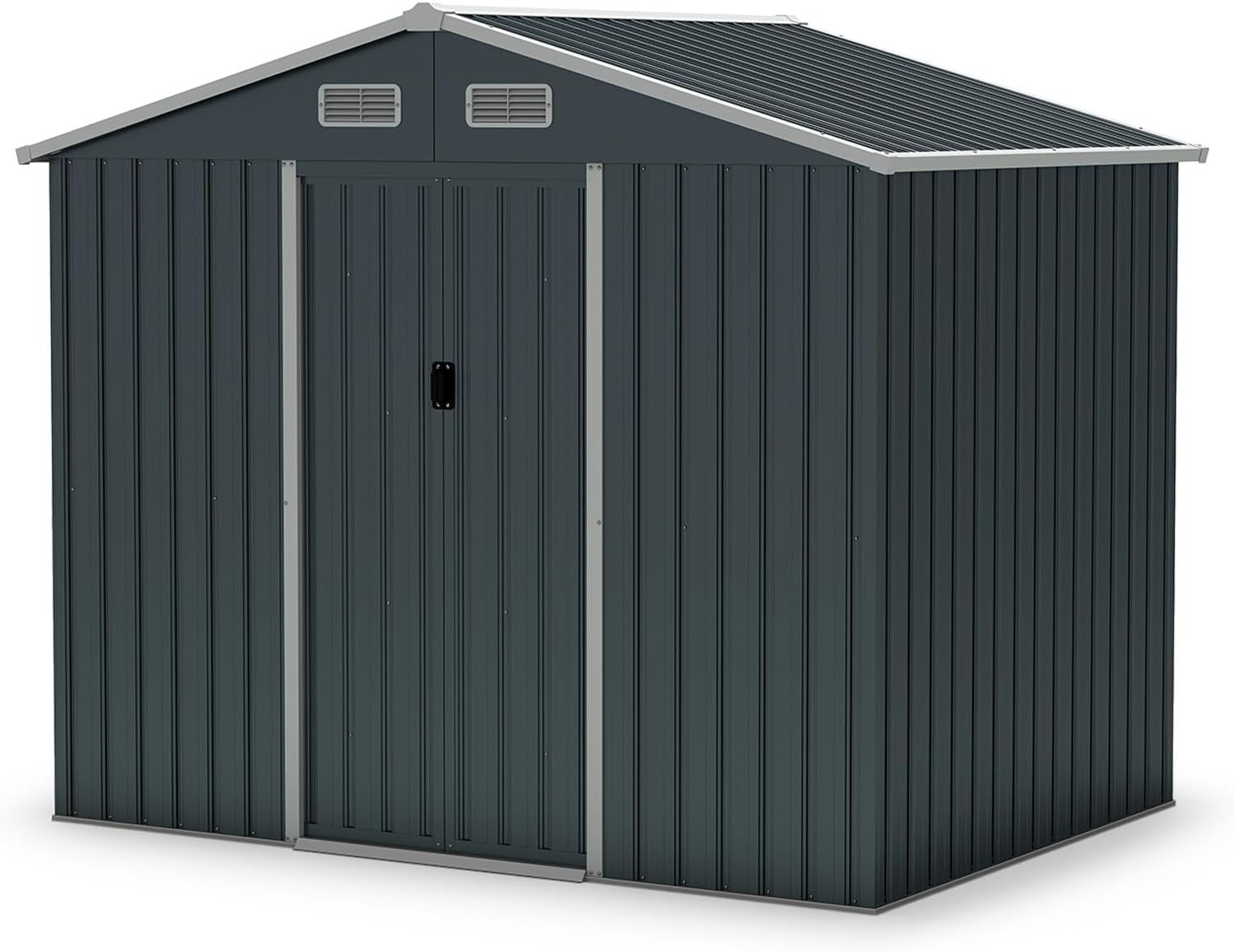 8x6FT Metal Garden Shed with Double Sliding Doors & Ramp Foundation