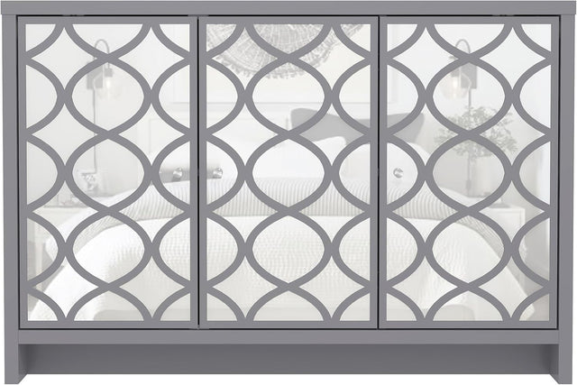 Grey Mirrored Sideboard Cabinet 3 Door Storage Unit for Hall or Lounge