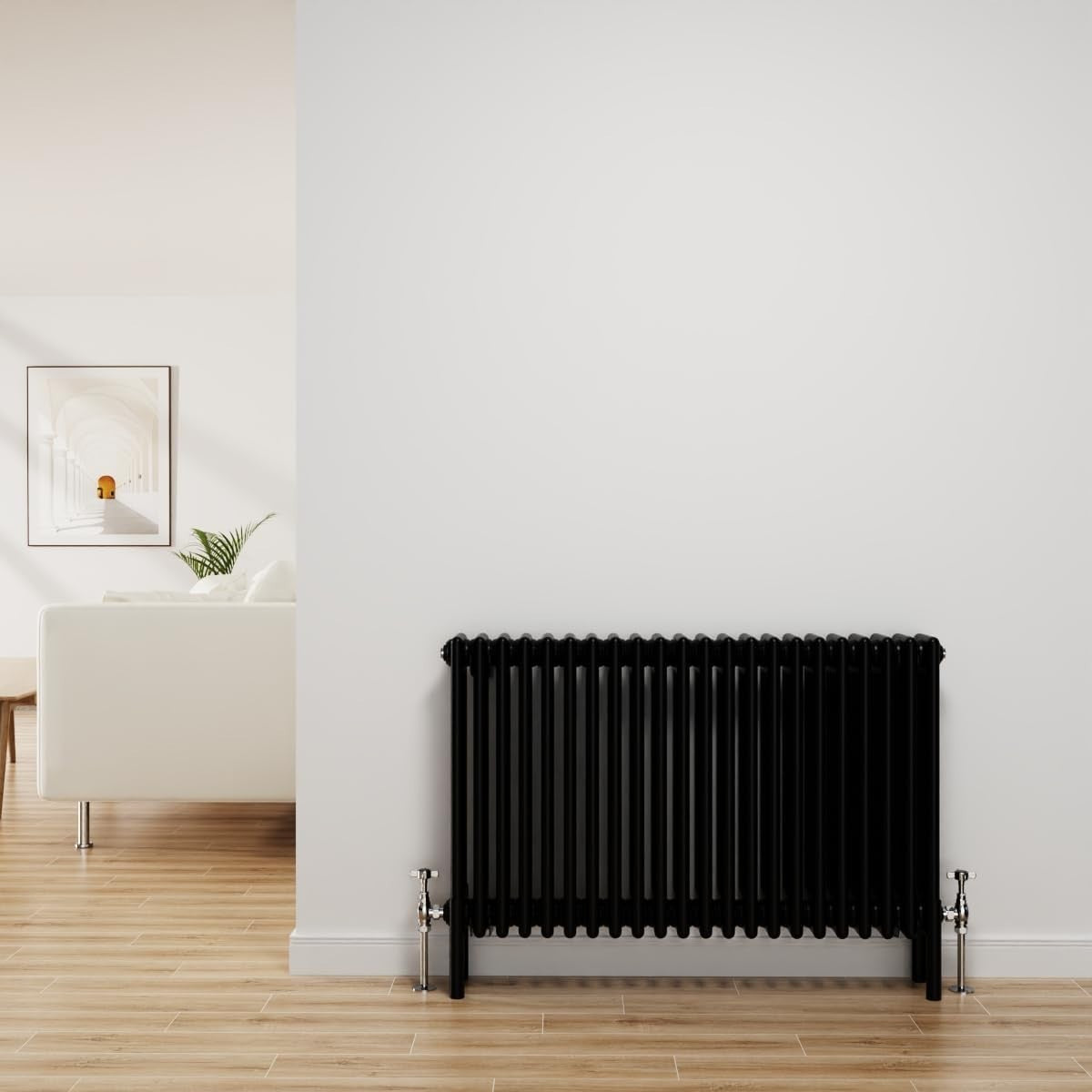 Black Cast Iron 4 Column Radiator 600x1010mm Central Heating Bathroom