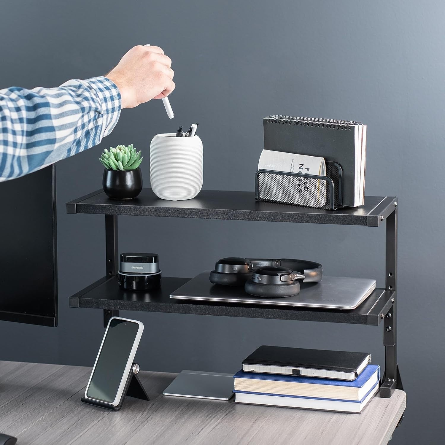 Clamp-On Desk Shelf 2-Tier 61cm Above/Below Mount Storage Organizer Black