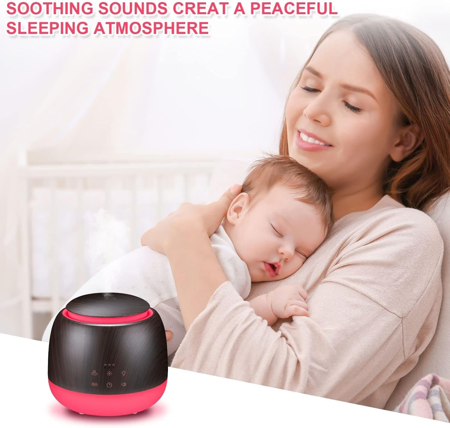 White Noise Sound Machine & Essential Oil Diffuser, Night Light & Timer