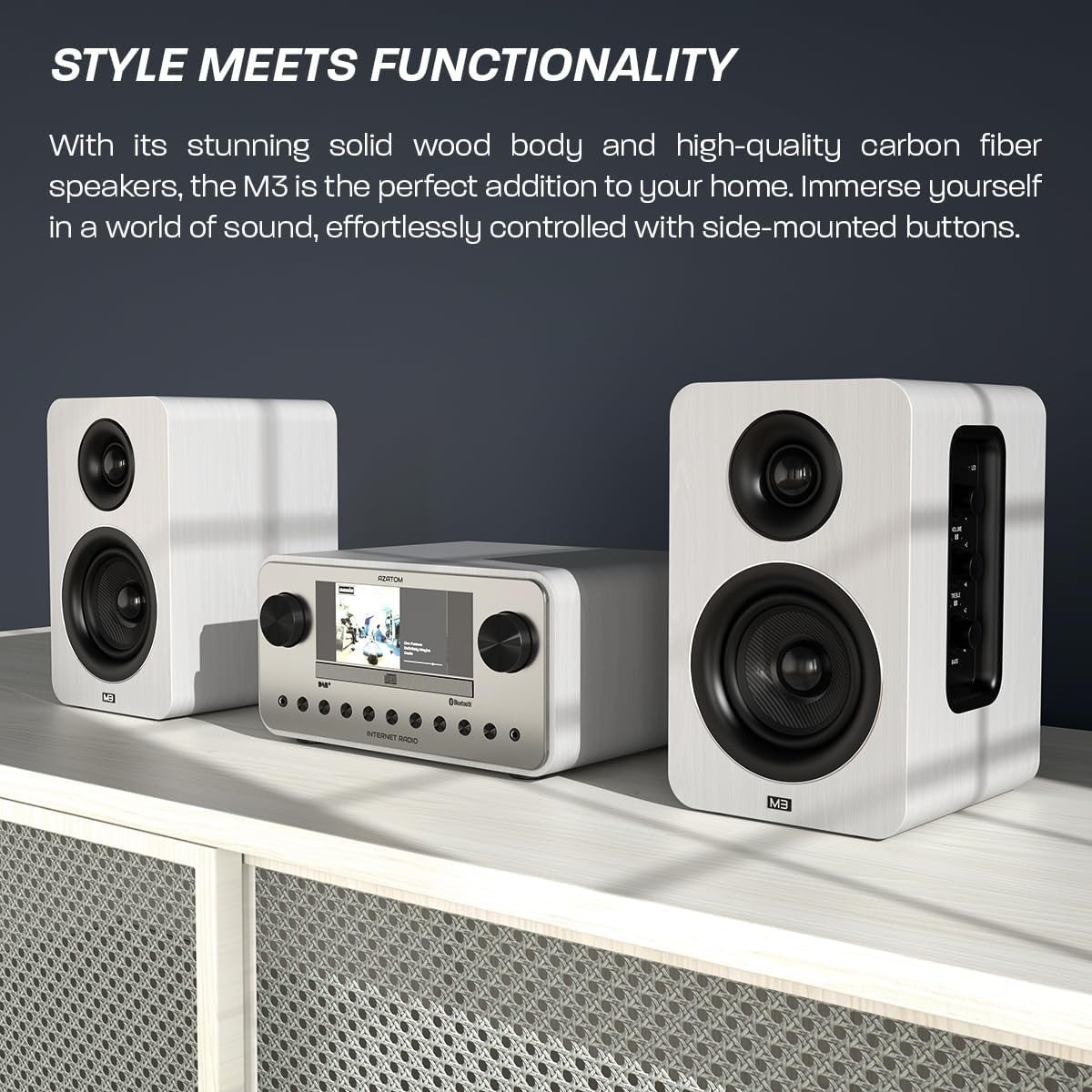 60W Bluetooth Bookshelf Speakers White 24bit DAC Carbon Fibre Optical