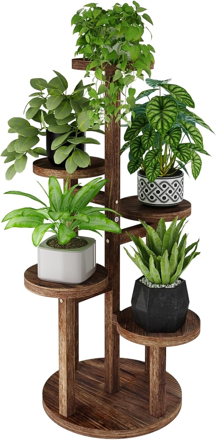 5-Tier Wooden Plant Stand Indoor Corner Shelf, Multi-Layer Flower Display Rack