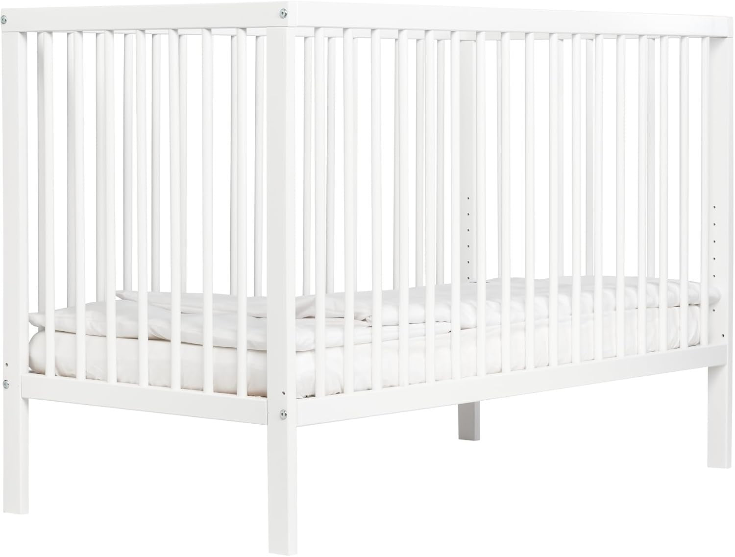 Space Saving Wooden Baby Cot Bed Adjustable Height Toddler Bed White