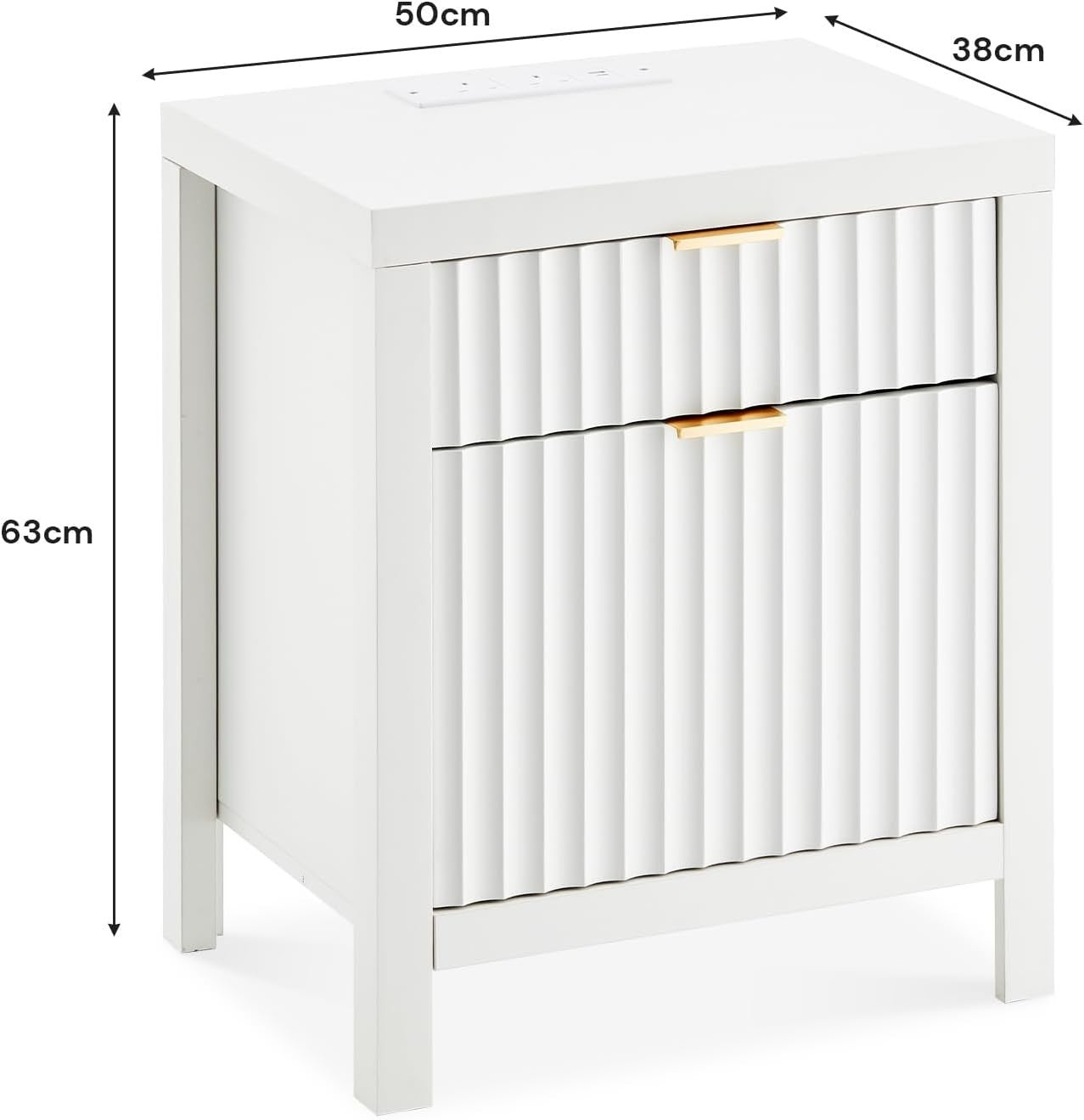Set of 2 Modern White Bedside Tables with USB Charging Ports, 2 Drawers 60x50cm