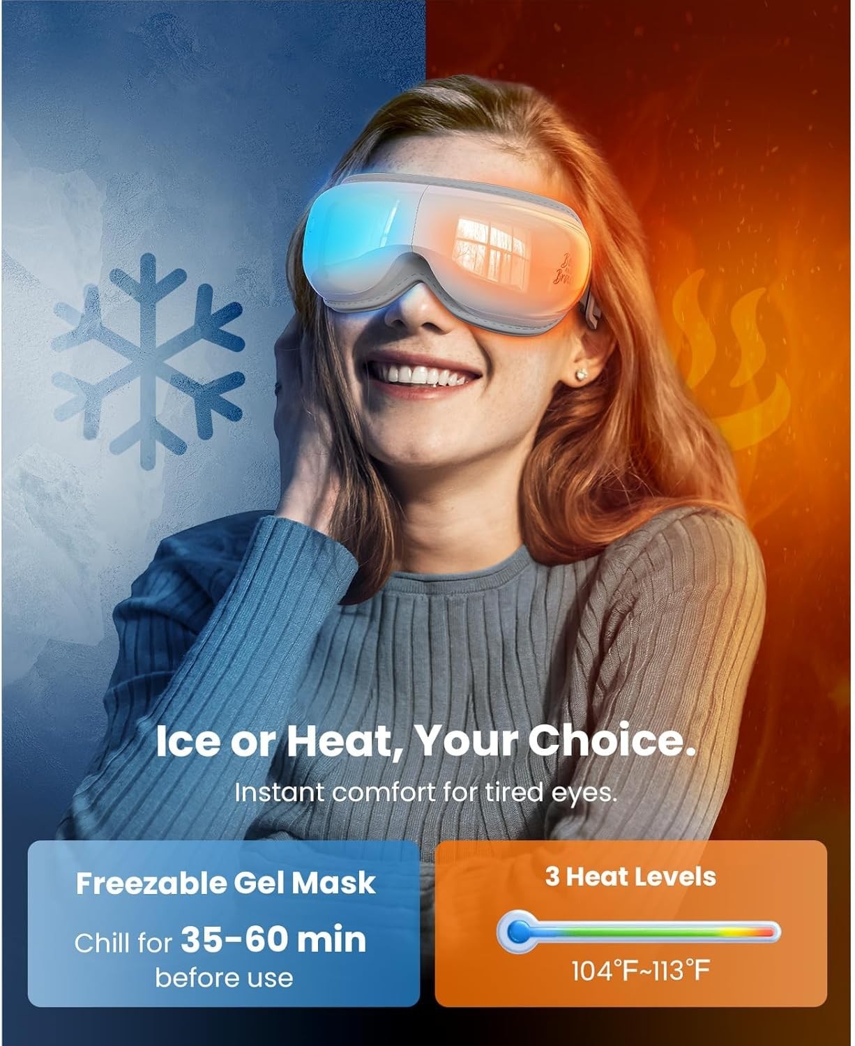 Eye Massager with Heat & Cooling Music Rechargeable Eye Mask