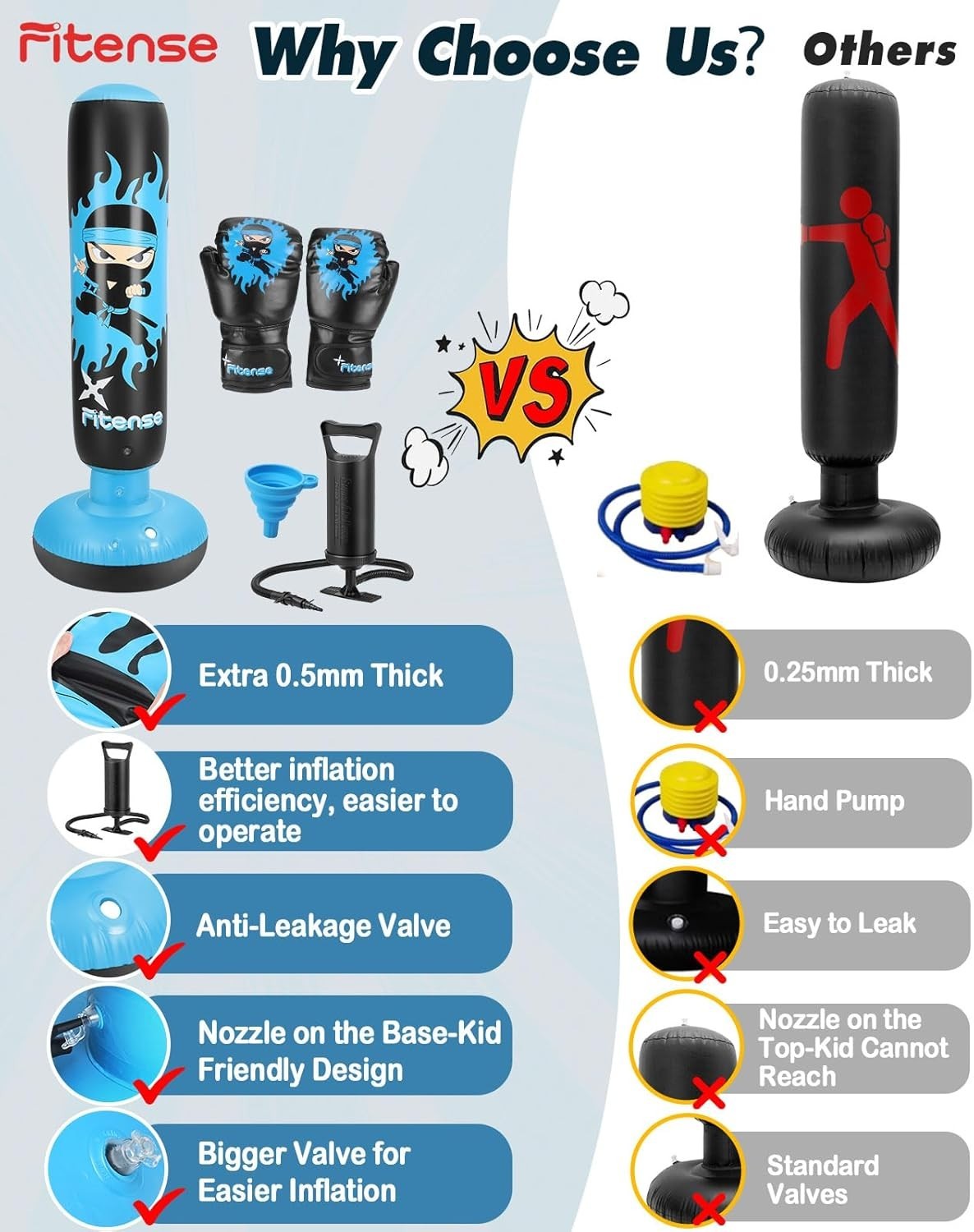Kids Inflatable Punching Bag 63" Boxing Karate Set Gloves Pump