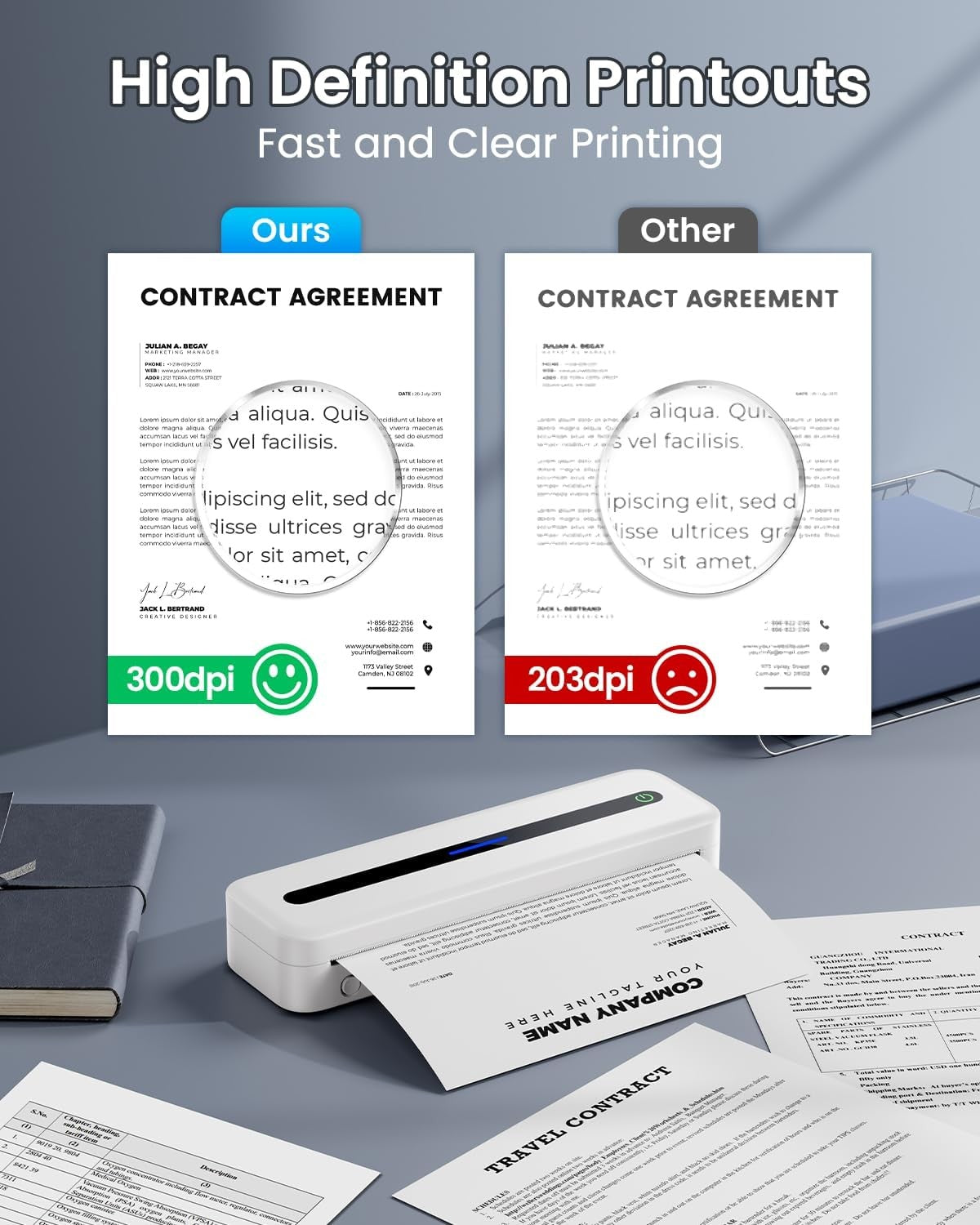 A4 Portable Thermal Printer 300DPI Bluetooth Inkless