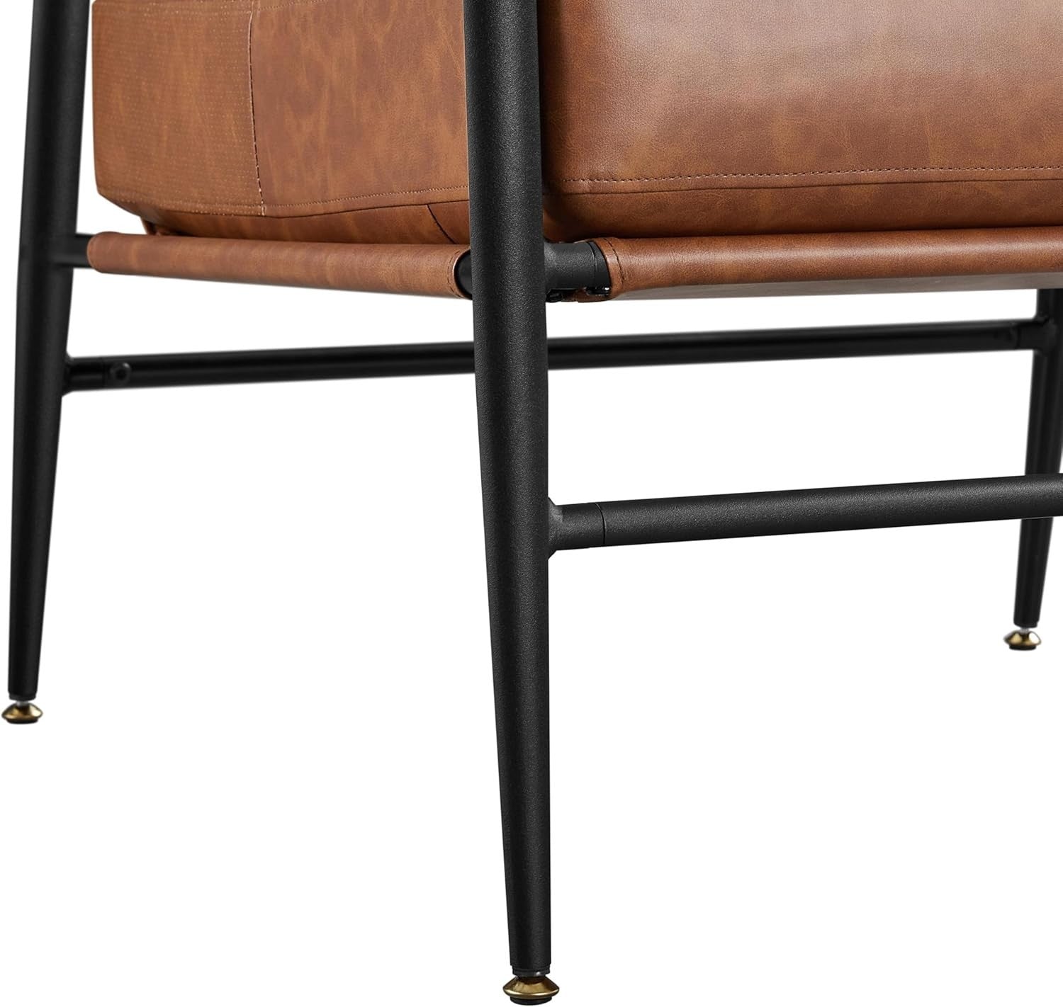 Retro Brown Faux Leather Lounge Chair Comfy Armchair Metal Frame Seat