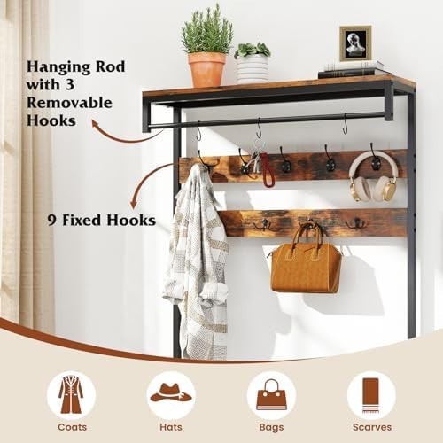 Freestanding Hall Tree Coat Rack with Shoe Storage Bench & Side Table