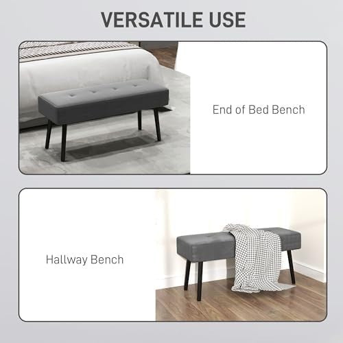 Grey Corduroy End of Bed Bench with Thick Padding & Steel Legs, Living Room