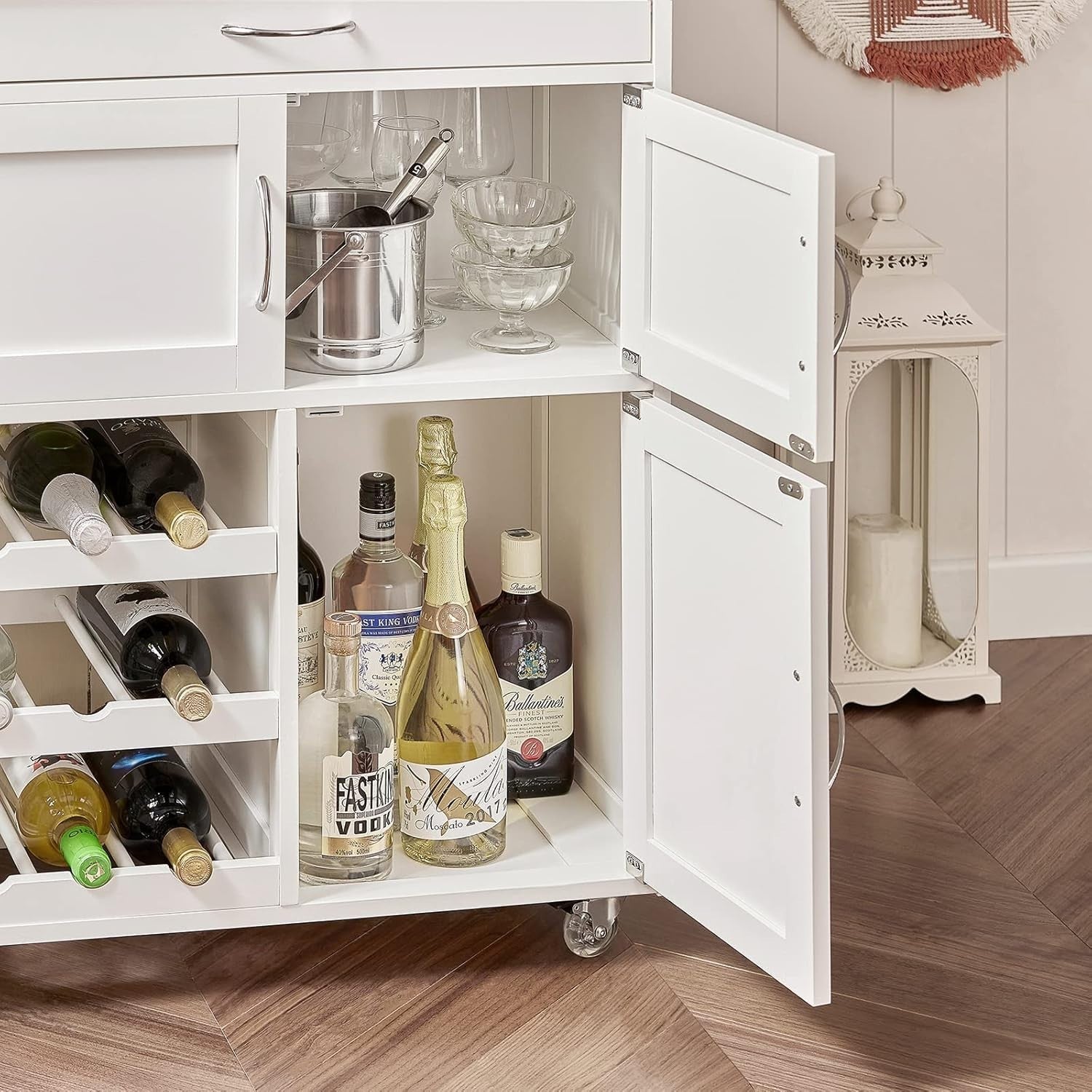 67x38x86cm Kitchen Trolley on Wheels Wine Rack