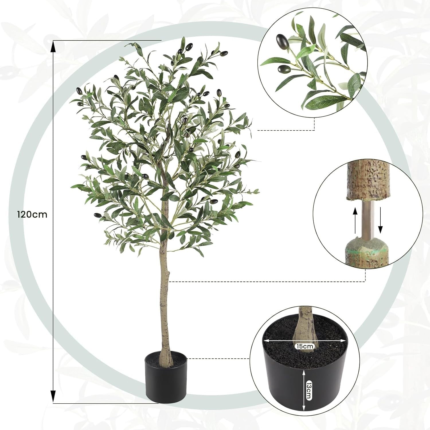 4ft Artificial Olive Tree Tall Plant Indoor Decor Natural Trunk Realistic Leaves