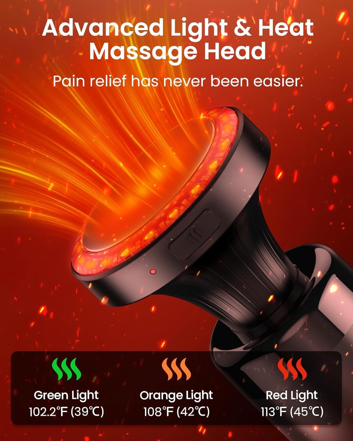 Heated Massage Gun Deep Tissue Percussion Long Handle Red Light Therapy