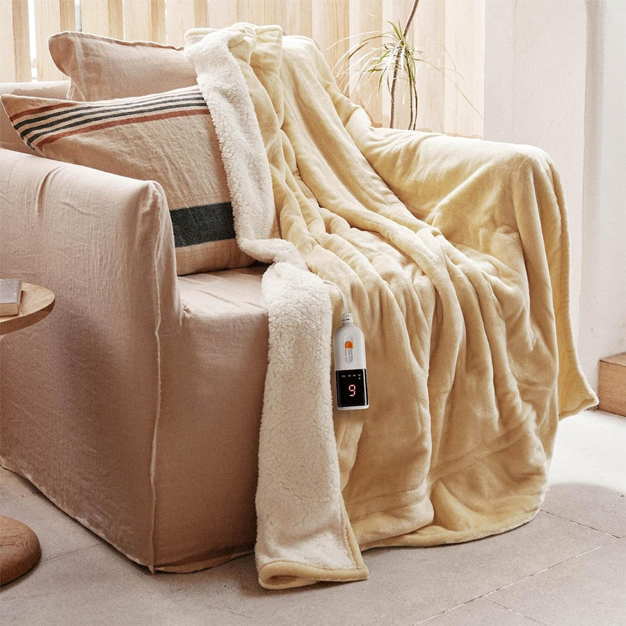 Electric Heated Throw Blanket 130x180cm Plush 9 Heat Settings Auto Shut