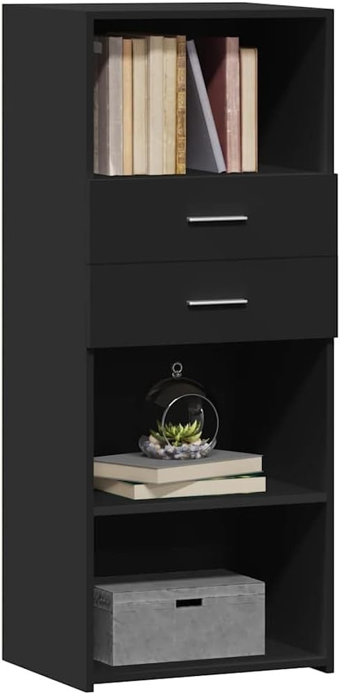 Moisture Resistant Black Office Storage Cabinet with Shelves & Drawers
