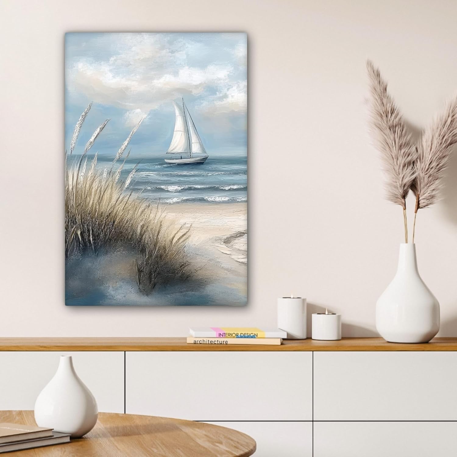 Framed Canvas Wall Art 40x60cm Beach Sailboat Coastal Print