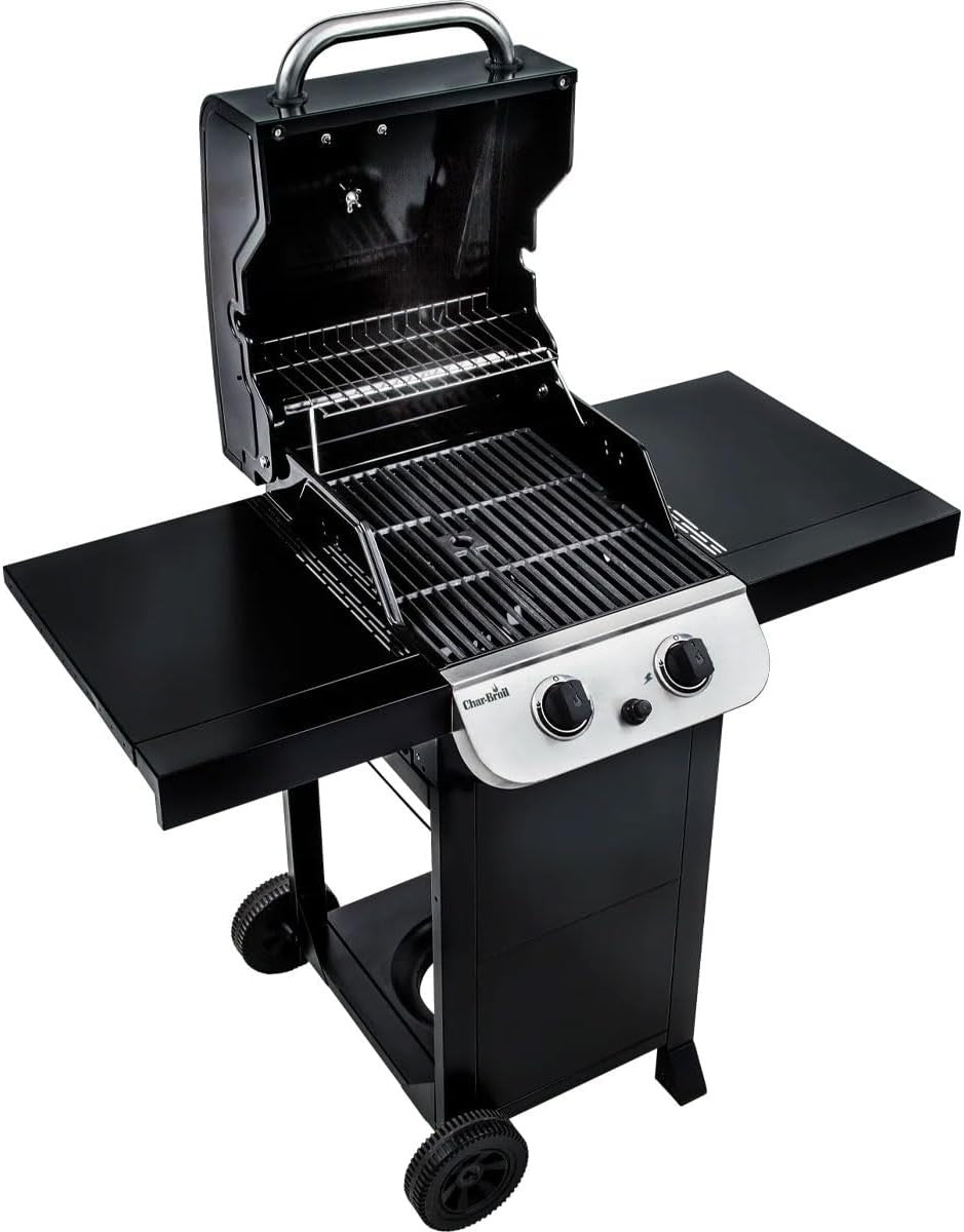 2-Burner Gas BBQ Grill with Cast Iron Grates & Side Shelves Outdoor Patio