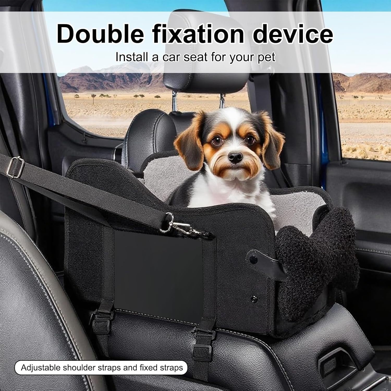 Small Dog Booster Car Seat Washable Travel Bed Safety Belt Black