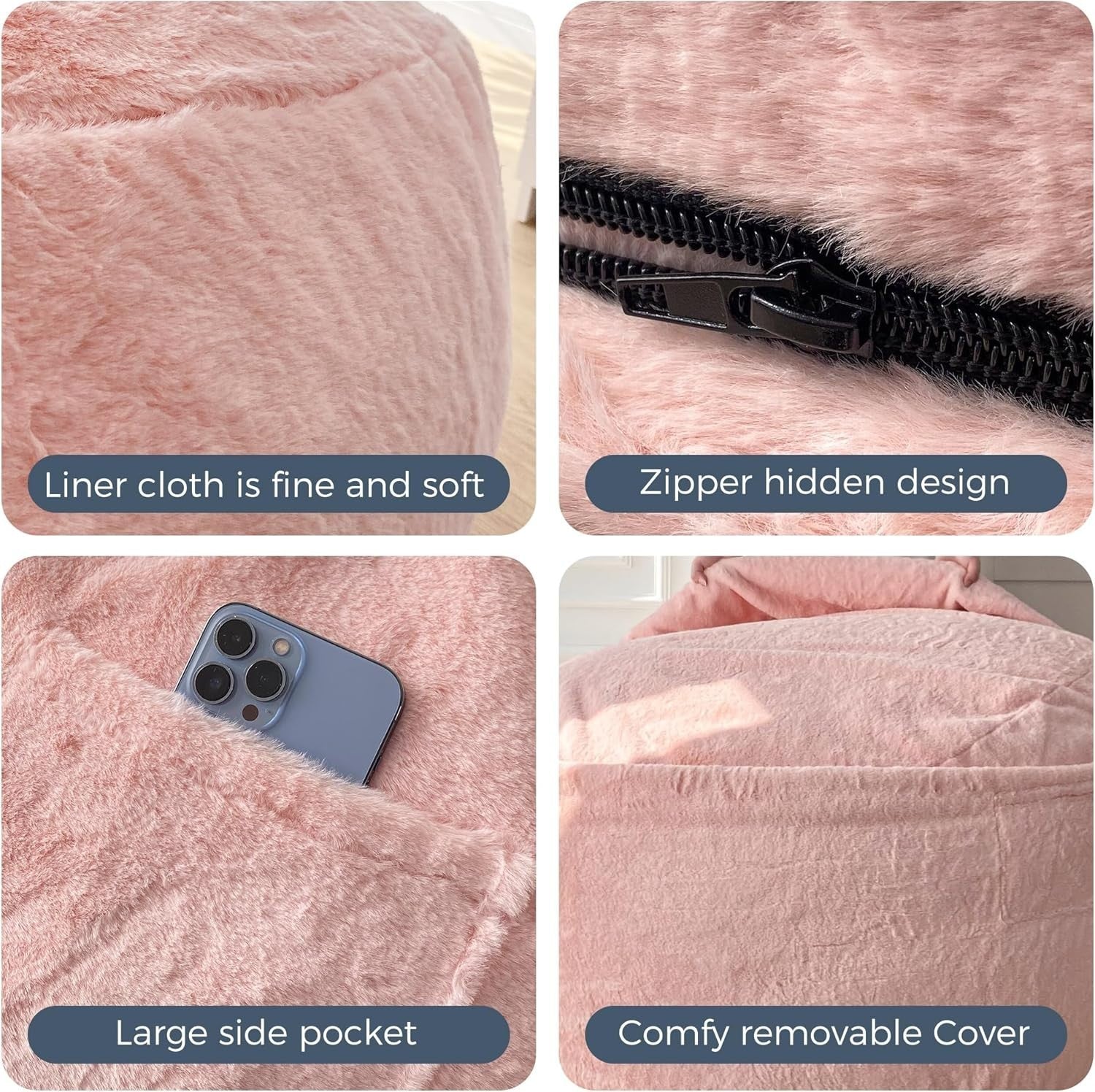 Foam Bean Bag Chair Bed Double Pink Sofa Lounger Foldable Guest Seat