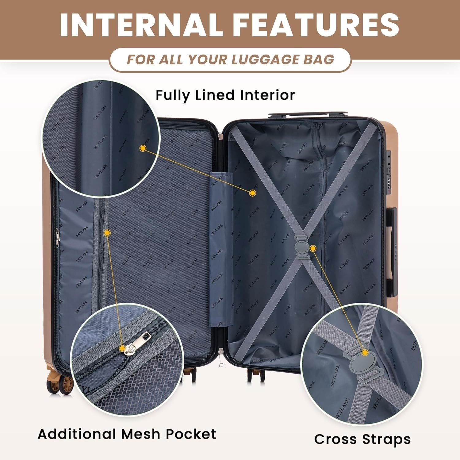 24 Inch Medium ABS Hard Suitcase Lightweight 4 Spinner Wheels 66L