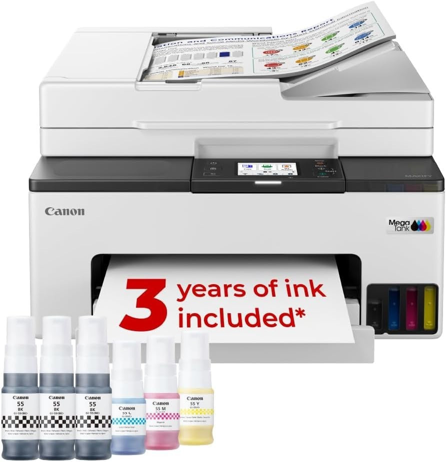 White Wireless Colour Inkjet All-in-One Printer A4 Copy Scan Fax MegaTank