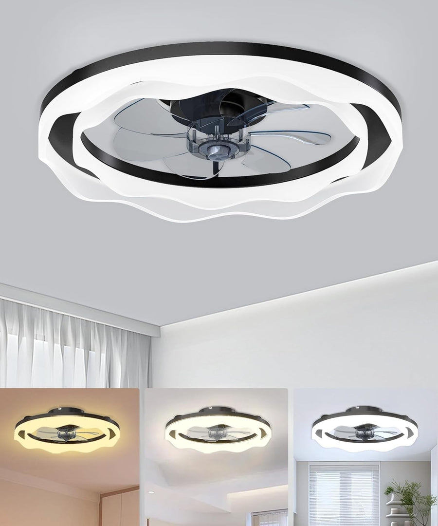 20" Ceiling Fan Light, 6 Speeds, Dimmable, Reversible, App & Remote, Black