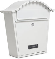 Lockable Wall Mounted Mailbox White – Weatherproof Steel Post Box w/ Keys