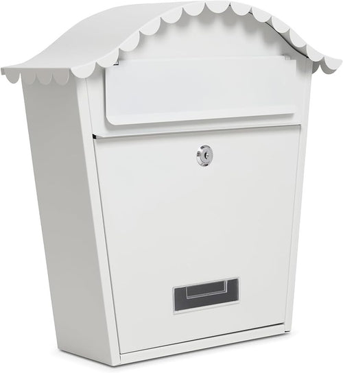 Lockable Wall Mounted Mailbox White – Weatherproof Steel Post Box w/ Keys