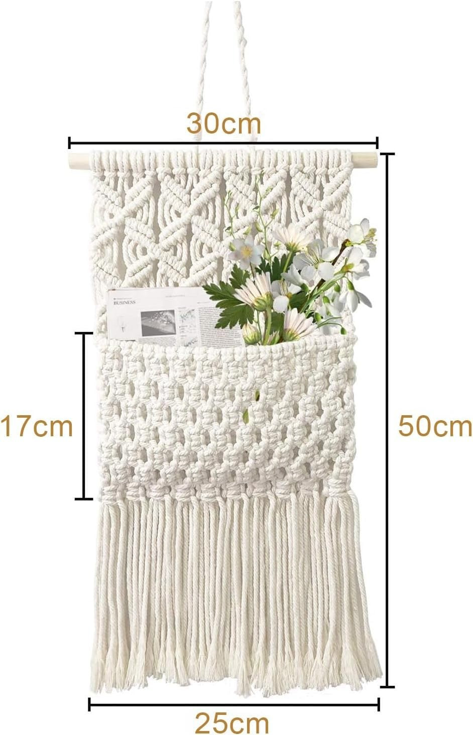 Macrame Wall Hanging 30x53cm Boho Cotton Woven Home Decor