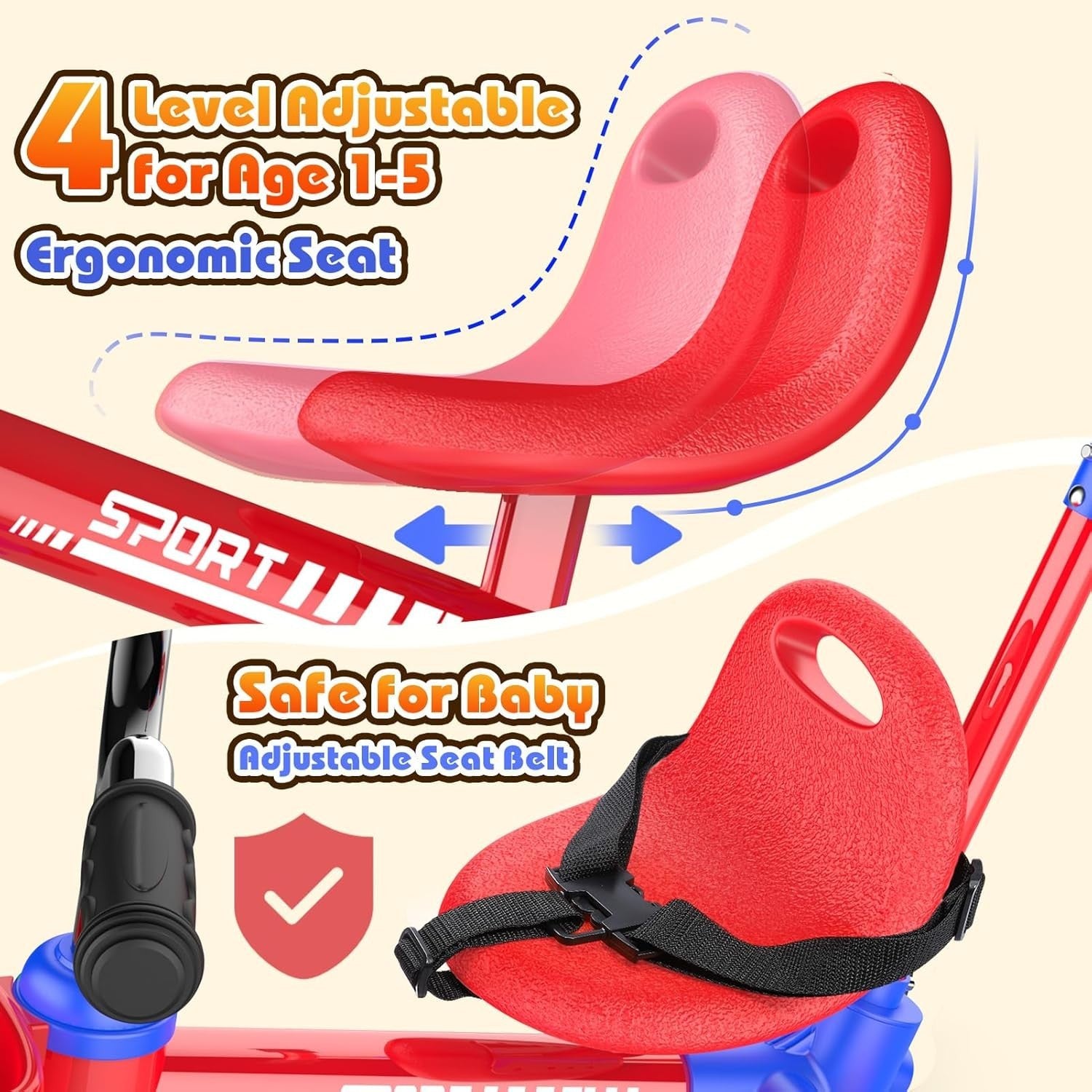 5 in 1 Toddler Tricycle Balance Bike Push Handle Adjustable Seat
