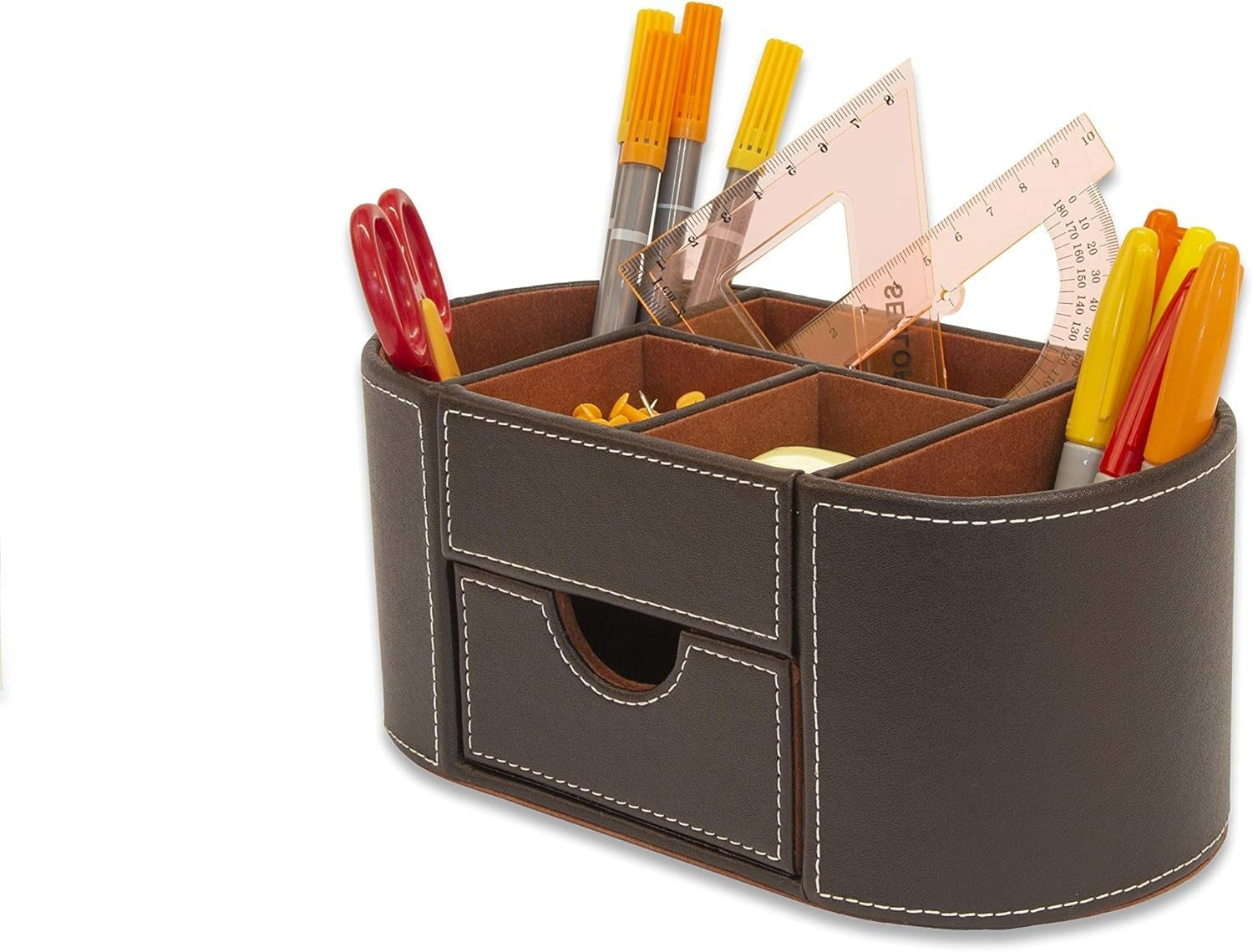 Faux Leather Desk Organiser 6 Compartments Drawer Office Tidy 18-Pack