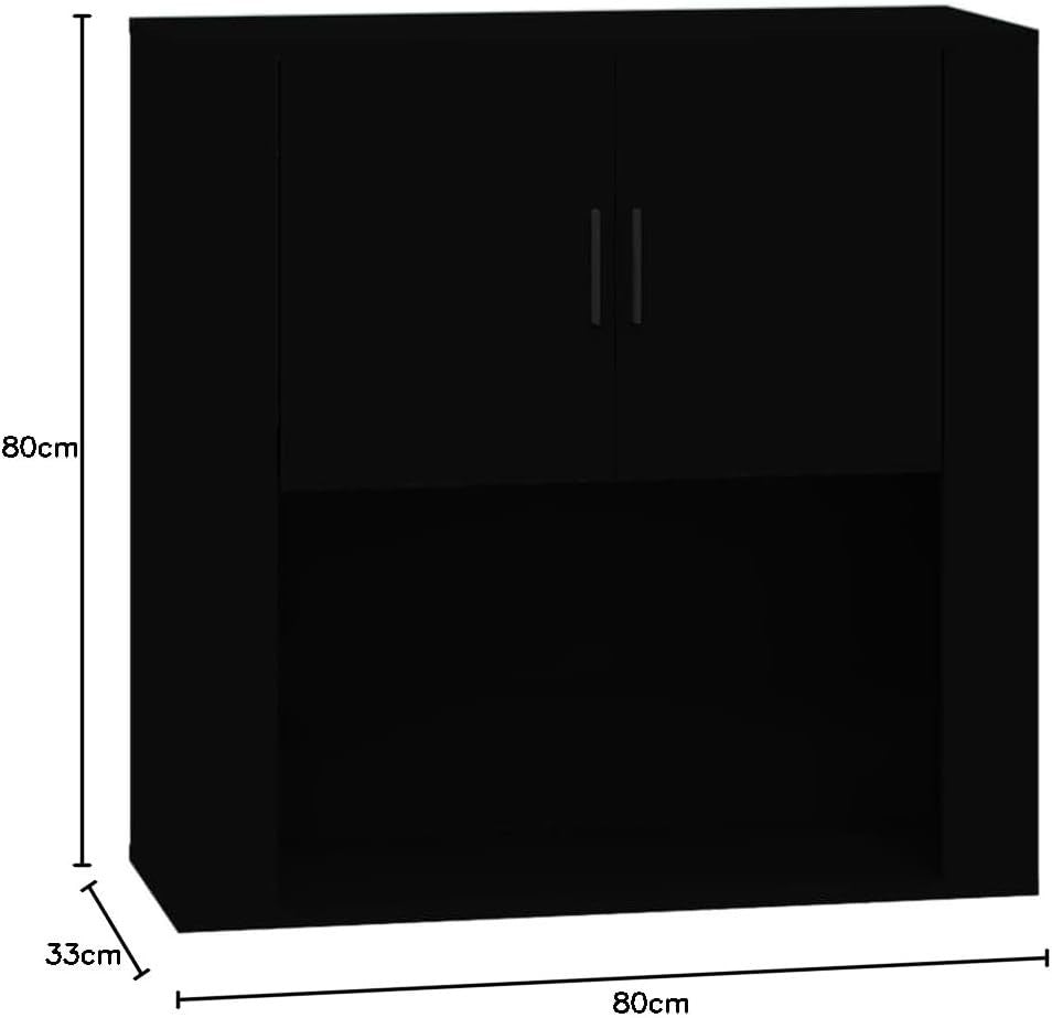Wall-Mounted Black Living Room Cabinet with Storage & Organizer 33x80x80cm