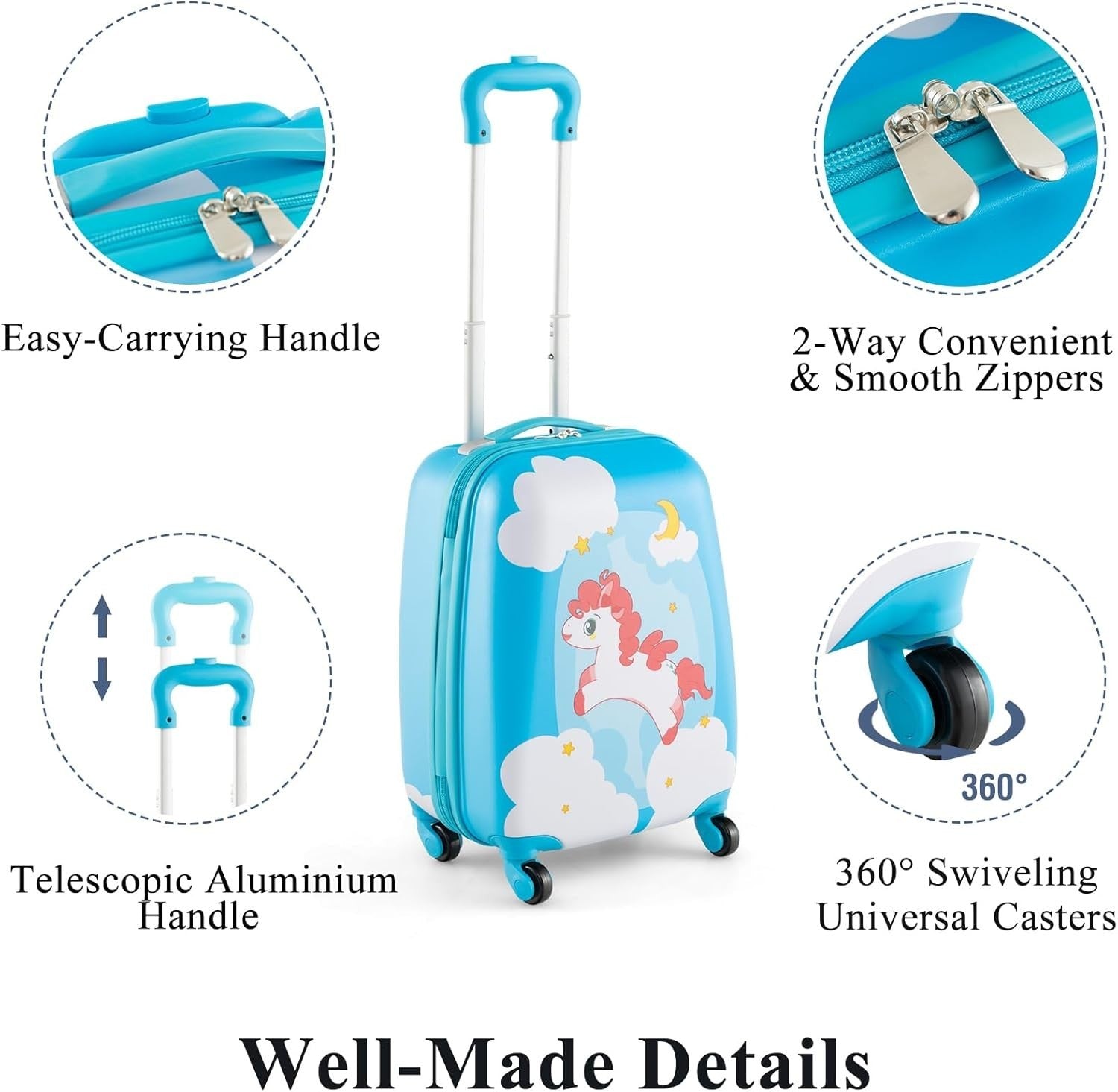 Orange Unicorn Kids Trolley Suitcase 16” Carry On + Backpack Set