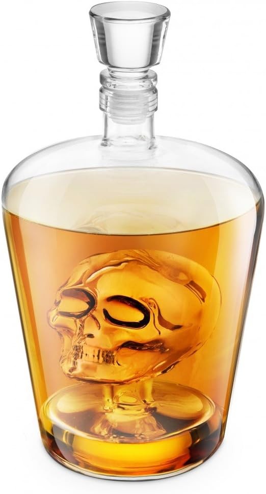 Skull Whiskey Decanter 1 Litre Hand-Blown Glass Liquor Bottle Bar Gift
