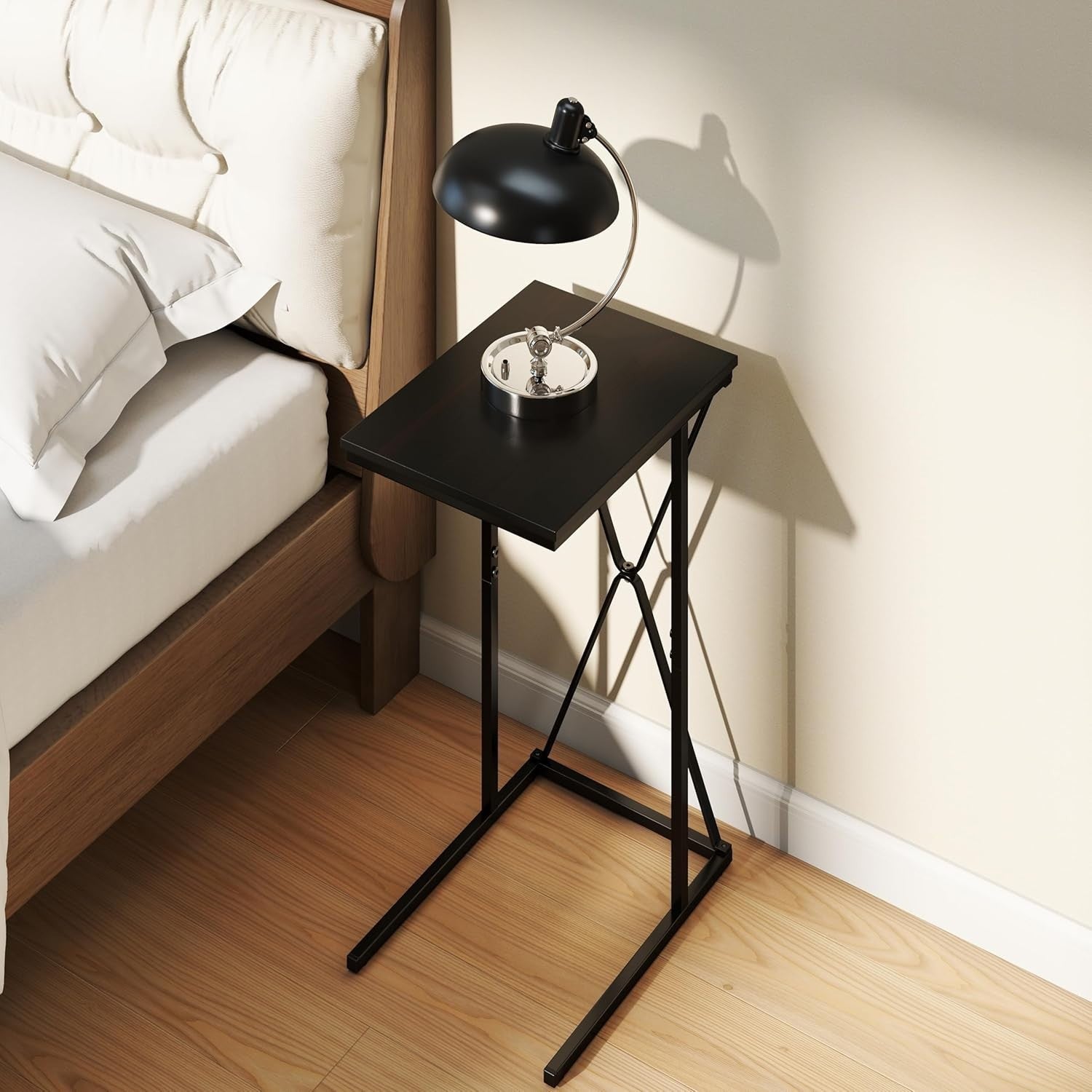 C-Shaped Side Table Black Metal Frame Sofa Bed Laptop Desk