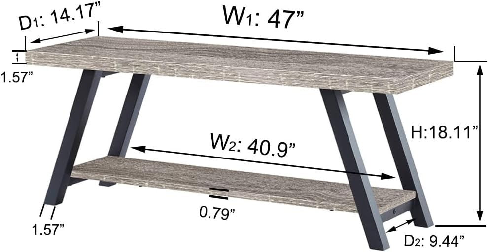Farmhouse Wood Metal Entryway Bench Shoe Rack Seat Industrial Grey Oak 47in