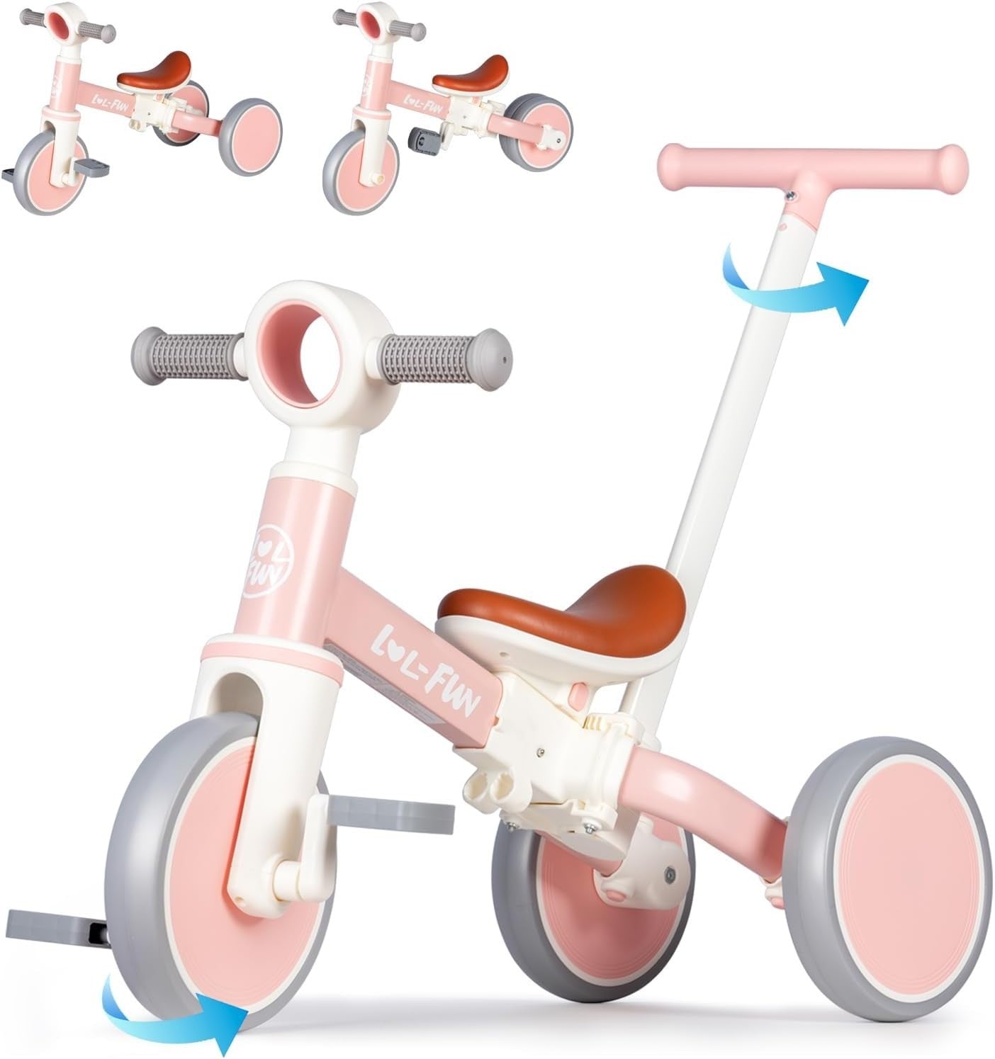 Toddler Tricycle with Parent Handle 5 in 1 Balance Bike Removable Pedals