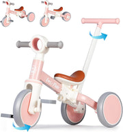 Toddler Tricycle with Parent Handle 5 in 1 Balance Bike Removable Pedals