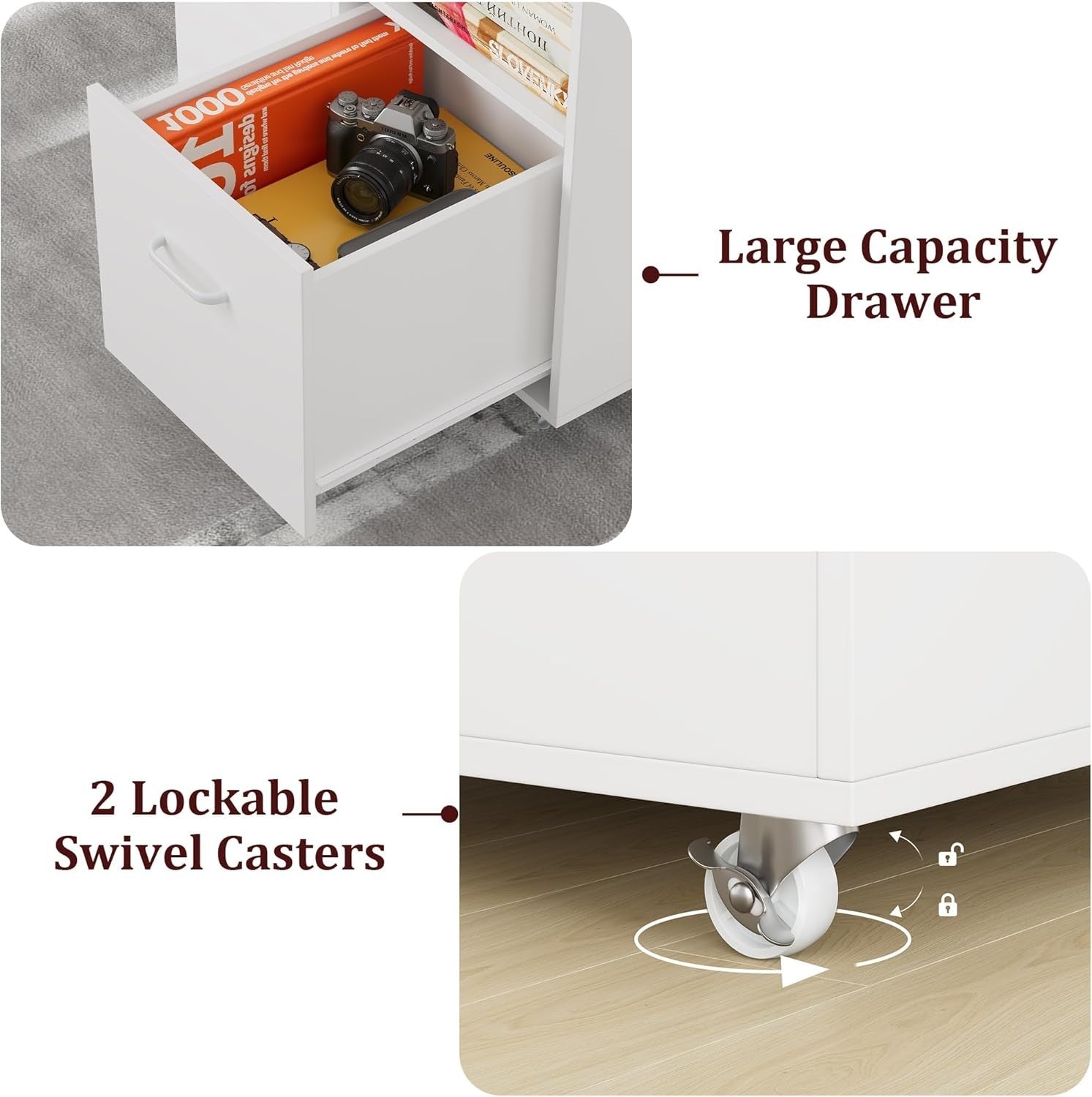 White Mobile File Cabinet 75cm Under Desk Storage with Shelves