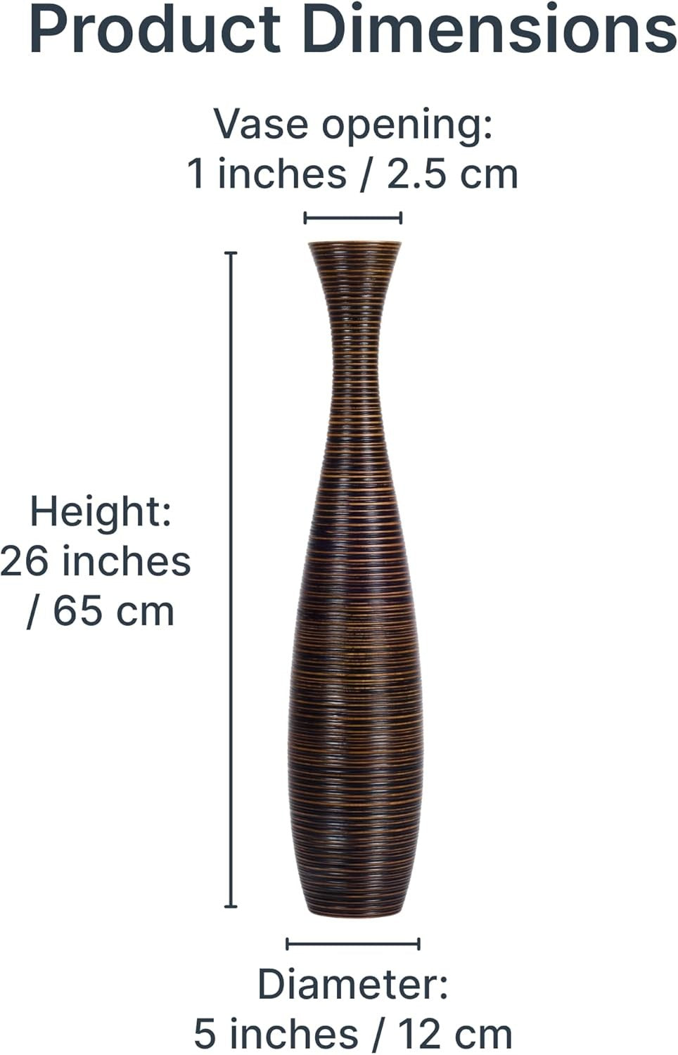 Brown Floor Vase 65cm Tall Wooden Decor for Pampas Grass